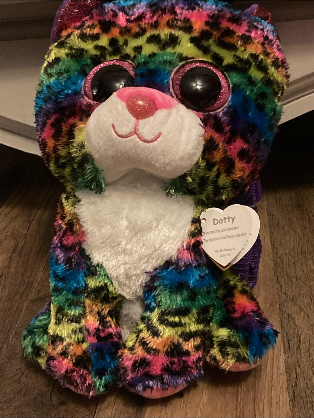 Ty Rainbow Leopard Plush Kids Backpack in Multicolor with White Face